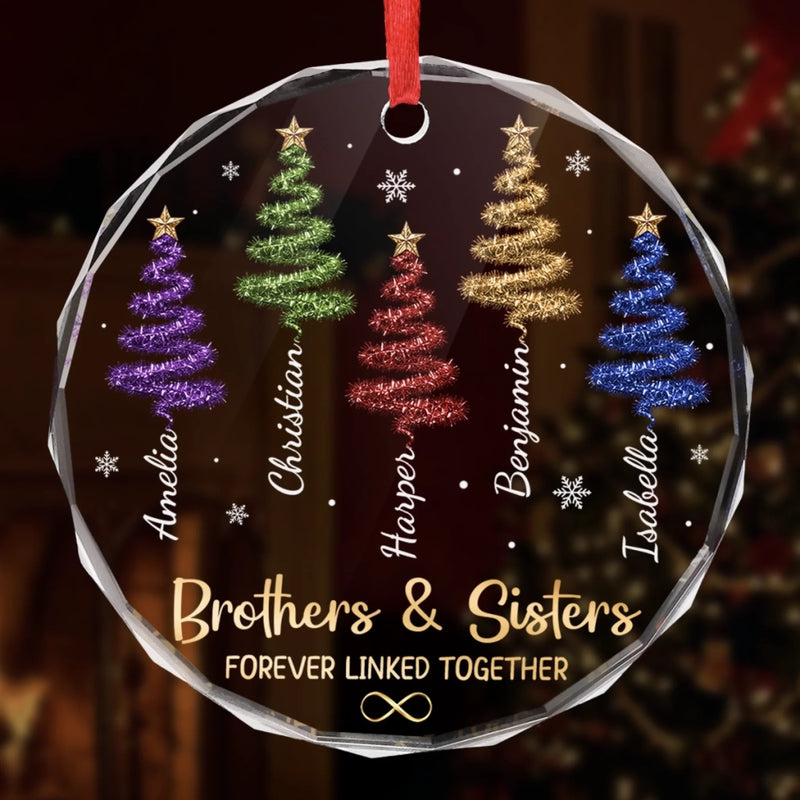 Custom Circle Glass Ornament - Personalized Christmas Birthday Gifts For Mom, Dad, Brother, Sister - Side By Side Forever