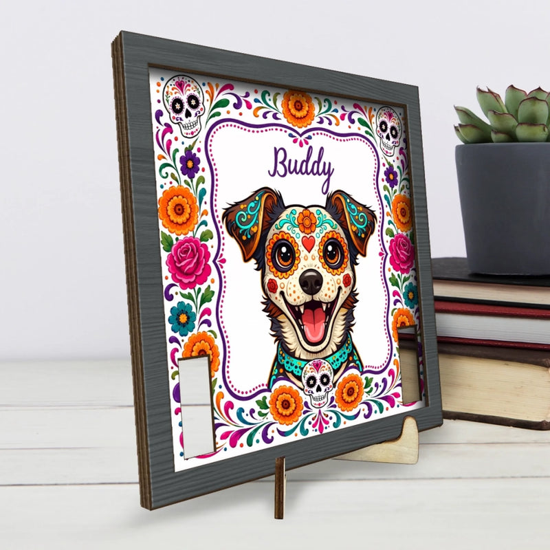 Custom Photo Day Of The Dead Pet Loss Sign, Collar Frame - Personalized Pet Memorial Sympathy Gifts For Dogs, Cats - Love Remains In Every Pawprint