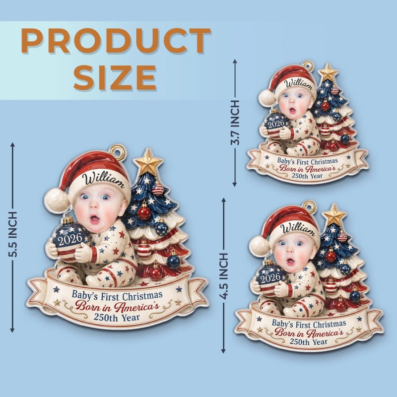 Custom Photo First Christmas Acrylic Ornament - Personalized America 250th Anniversary Christmas Gifts For New Moms, New Dads, New Parents - Our Bright Little Patriotic Star