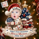 Custom Photo First Christmas Acrylic Ornament - Personalized America 250th Anniversary Christmas Gifts For New Moms, New Dads, New Parents - Our Bright Little Patriotic Star