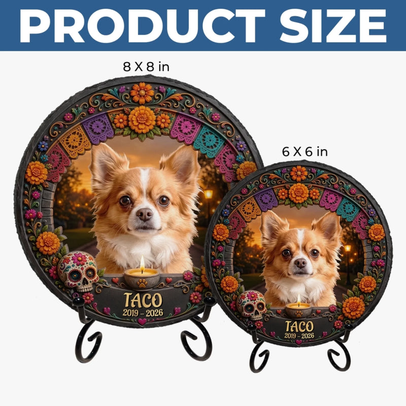 Custom Photo Day Of The Dead Round Shaped Stone With Stand - Personalized Pet Memorial Sympathy Gifts For Dogs, Cats - Your Memory Stays Close