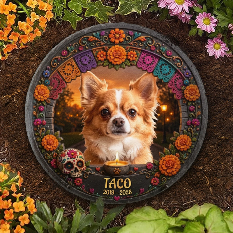 Custom Photo Day Of The Dead Round Shaped Stone With Stand - Personalized Pet Memorial Sympathy Gifts For Dogs, Cats - Your Memory Stays Close