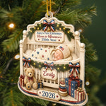 Custom First Christmas Acrylic Ornament - Personalized America 250th Anniversary Christmas Gifts For New Moms, New Dads, Baby - Wrapped In Love And Freedom