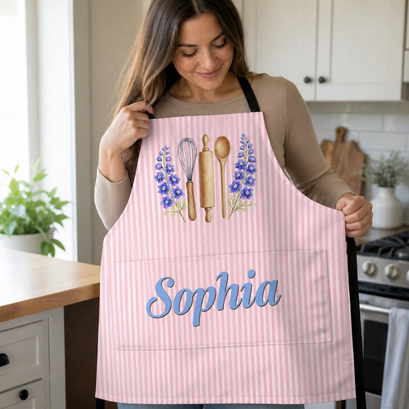 Custom Apron With Pocket - Personalized Birthday Gifts For Wife, Daughter, Besties, Sisters, Granddaughter, Grandma, Mom, Yourself - Freshly Baked Home Happiness