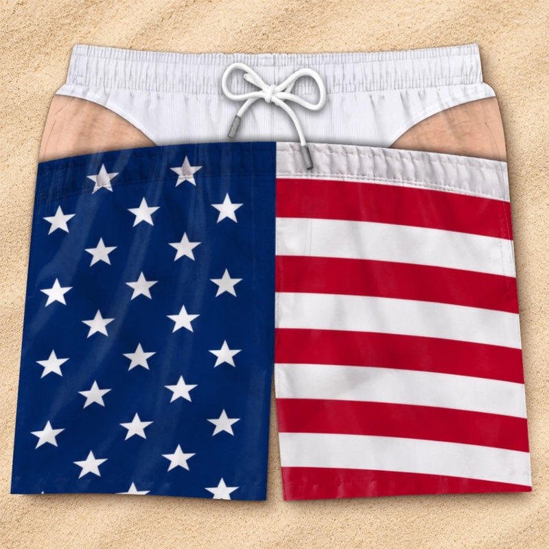 Custom Funny Patriotic Men Swim Trunks - Personalized Summer Vacation And Travel Gifts For Husband, Son, Grandson, Brother, Grandpa, Dad, Yourself - Ocean Air Zero Care