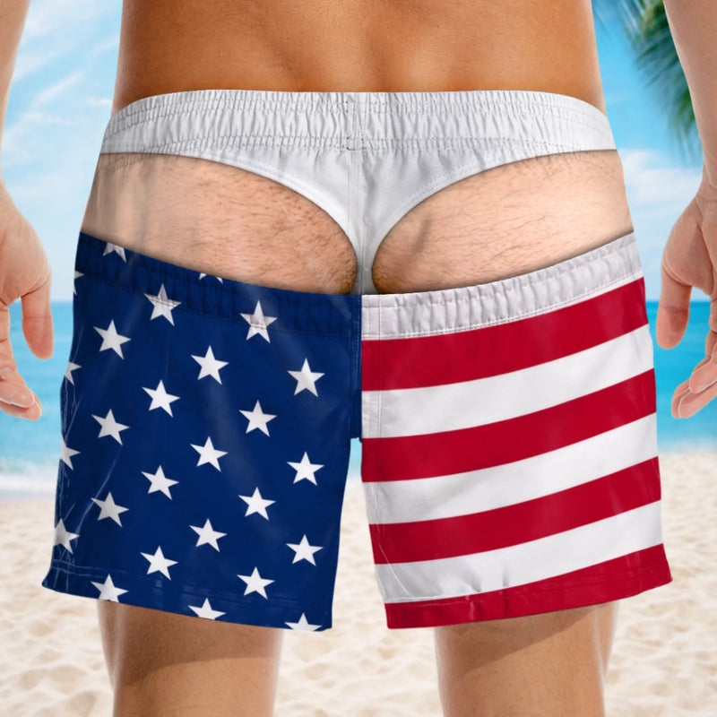 Custom Funny Patriotic Men Swim Trunks - Personalized Summer Vacation And Travel Gifts For Husband, Son, Grandson, Brother, Grandpa, Dad, Yourself - Ocean Air Zero Care