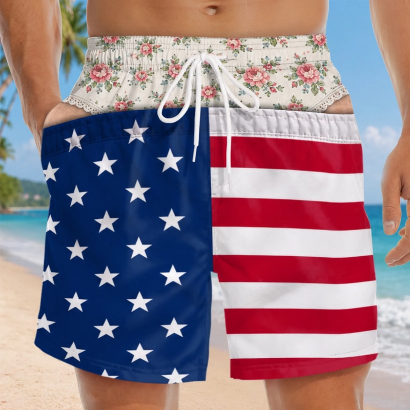 Custom Funny Patriotic Men Swim Trunks - Personalized Summer Vacation And Travel Gifts For Husband, Son, Grandson, Brother, Grandpa, Dad, Yourself - My Plans Involve No Plans