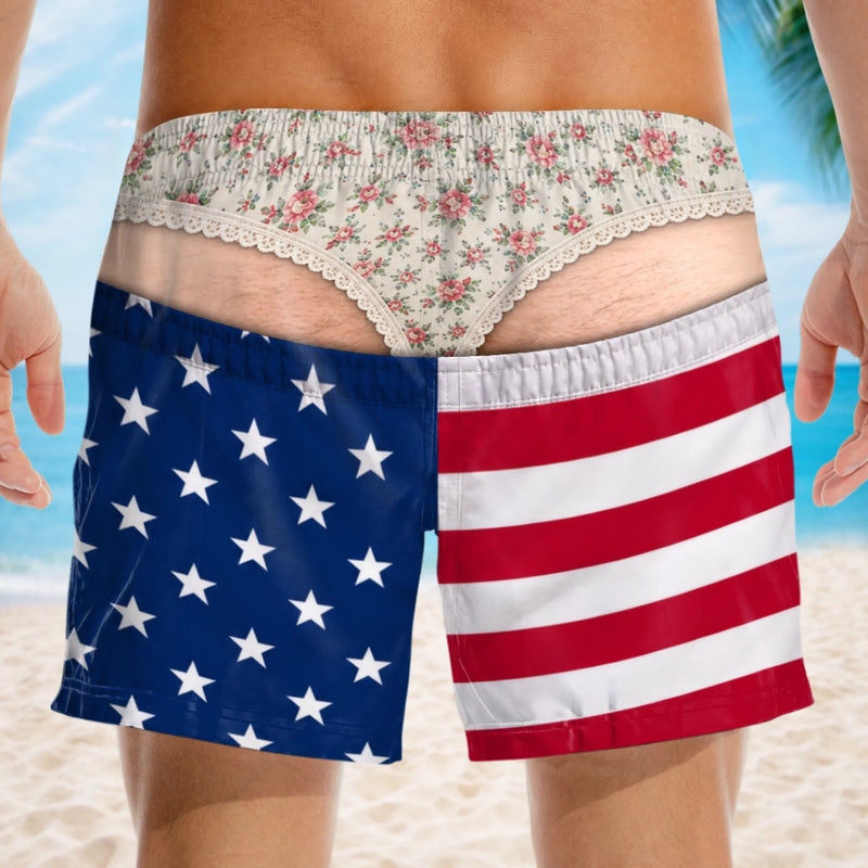 Custom Funny Patriotic Men Swim Trunks - Personalized Summer Vacation And Travel Gifts For Husband, Son, Grandson, Brother, Grandpa, Dad, Yourself - My Plans Involve No Plans