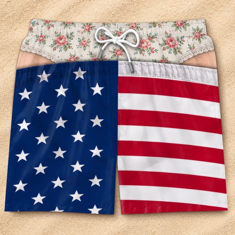 Custom Funny Patriotic Men Swim Trunks - Personalized Summer Vacation And Travel Gifts For Husband, Son, Grandson, Brother, Grandpa, Dad, Yourself - My Plans Involve No Plans