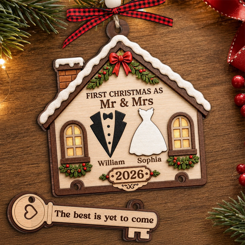 Custom First Christmas Wooden Ornament With Tag - Personalized Anniversary Christmas Wedding Gifts For Husband And Wife, Him And Her - The Best Is Yet To Come copy