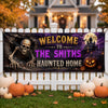 Custom Haunted Home Banner - Personalized Halloween Decor Gifts For Mom, Dad, Brother, Sister - Our Family Is Spooktacular