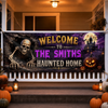 Custom Haunted Home Banner - Personalized Halloween Decor Gifts For Mom, Dad, Brother, Sister - Our Family Is Spooktacular