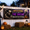Custom Haunted Home Banner - Personalized Halloween Decor Gifts For Mom, Dad, Brother, Sister - Our Family Is Spooktacular