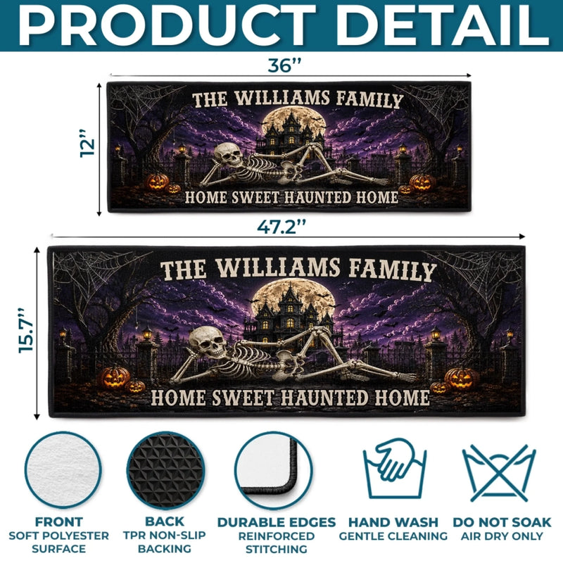 Custom Haunted Home Runner Rug - Personalized Halloween Decor Gifts For Mom, Dad, Brother, Sister - Fright Night Family Fun
