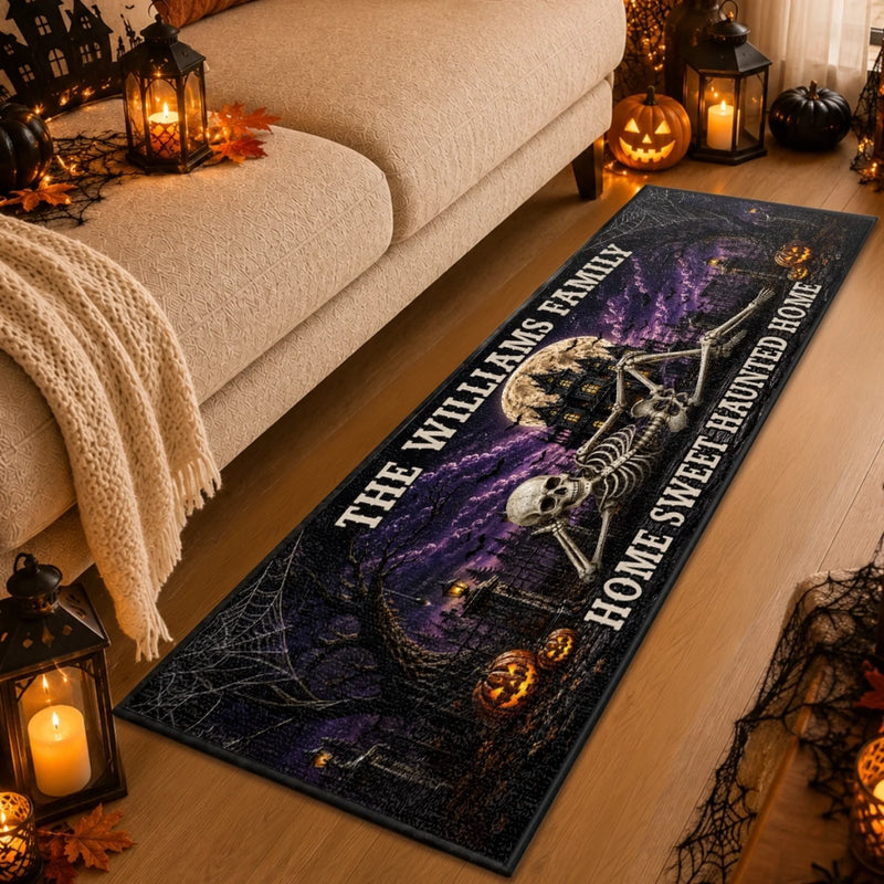 Custom Haunted Home Runner Rug - Personalized Halloween Decor Gifts For Mom, Dad, Brother, Sister - Fright Night Family Fun