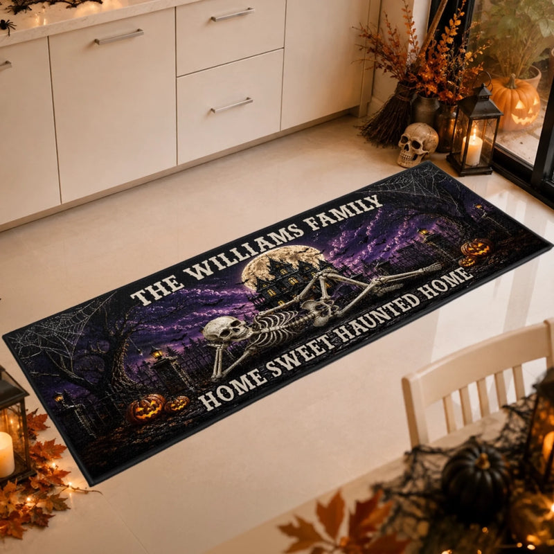 Custom Haunted Home Runner Rug - Personalized Halloween Decor Gifts For Mom, Dad, Brother, Sister - Fright Night Family Fun