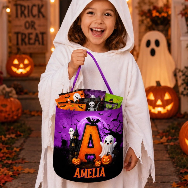 Custom Candy Basket - Personalized Halloween  Birthday Gifts For Kids - Tiny Monster On The Loose