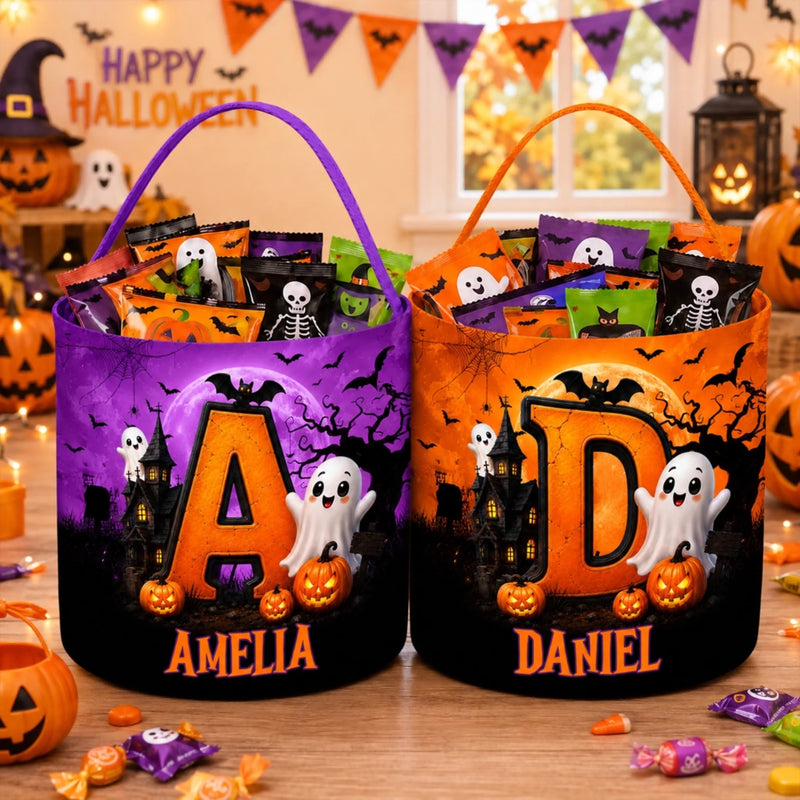 Custom Candy Basket - Personalized Halloween  Birthday Gifts For Kids - Tiny Monster On The Loose