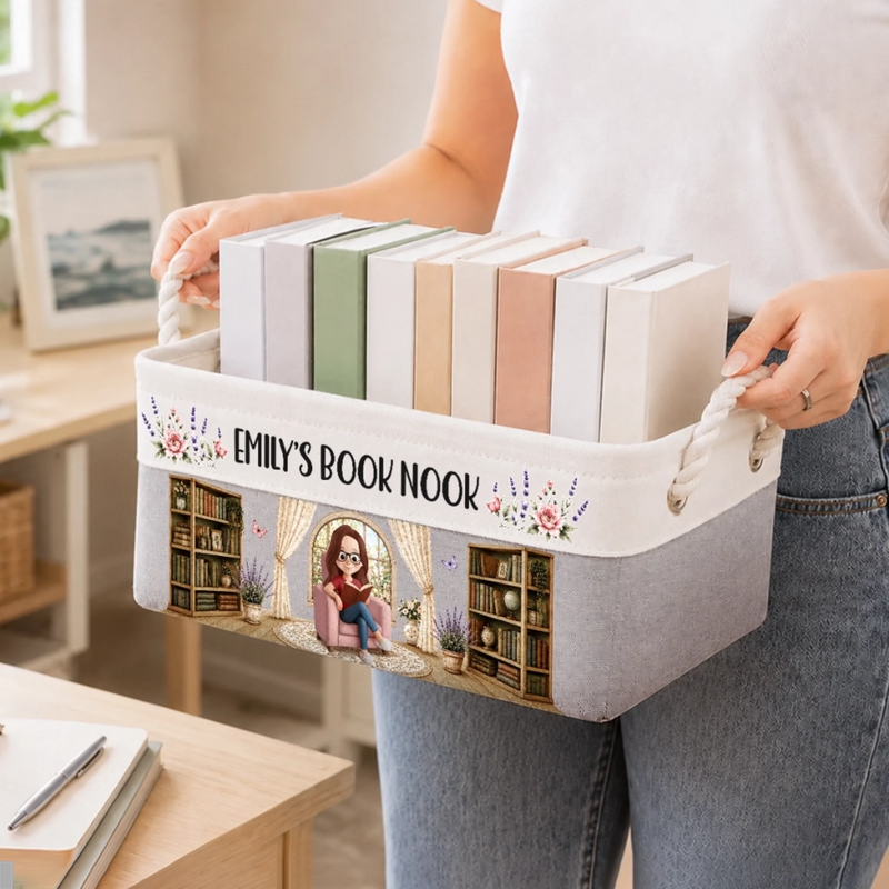 Custom Storage Basket - Personalized Bookish Gifts For Book Lovers, Bookworms, Readers - My Happy Reading Corner Always