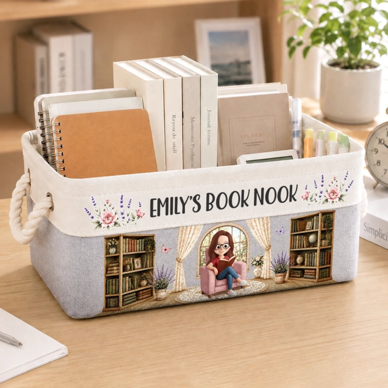 Custom Storage Basket - Personalized Bookish Gifts For Book Lovers, Bookworms, Readers - My Happy Reading Corner Always