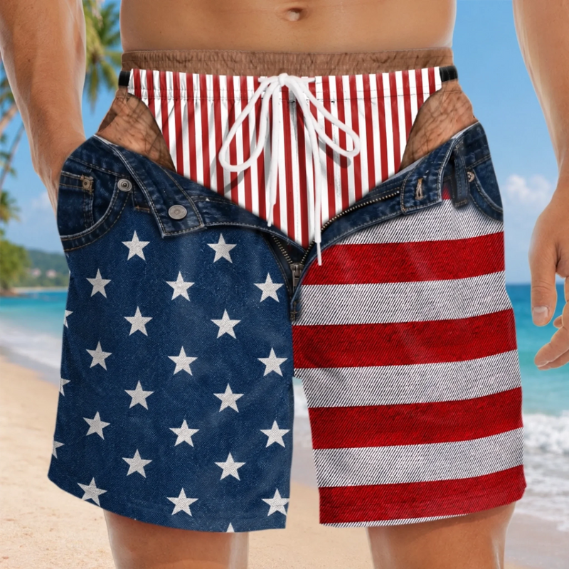 Custom Funny Patriotic Men Swim Trunks - Personalized Summer Vacation And Travel Gifts For Husband, Son, Grandson, Brother, Grandpa, Dad, Yourself - Beach Better Have My Drink