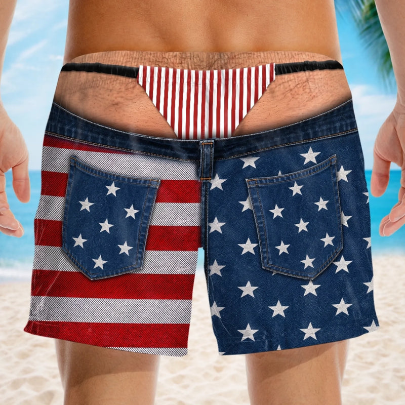 Custom Funny Patriotic Men Swim Trunks - Personalized Summer Vacation And Travel Gifts For Husband, Son, Grandson, Brother, Grandpa, Dad, Yourself - Beach Better Have My Drink