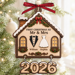 Custom First Christmas Wooden Ornament With Tag - Personalized Anniversary Christmas Wedding Gifts For Husband And Wife, Him And Her - Side By Side, Heart To Heart