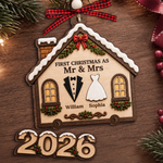 Custom First Christmas Wooden Ornament With Tag - Personalized Anniversary Christmas Wedding Gifts For Husband And Wife, Him And Her - Side By Side, Heart To Heart
