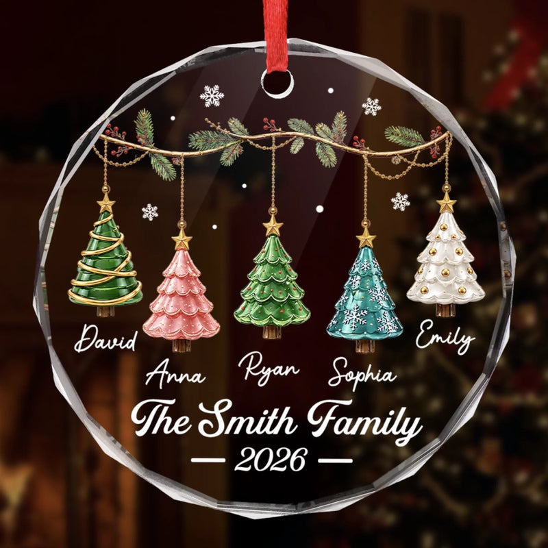 Custom Circle Glass Ornament - Personalized Christmas Birthday Gifts For Mom, Dad, Brother, Sister - Love Makes Us Family