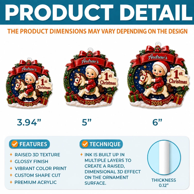 Custom First Christmas Premium 3D Ornament - Personalized Christmas Baby Shower, Gender Reveal Gifts For New Moms, New Dads, New Parents - Our Little Miracle