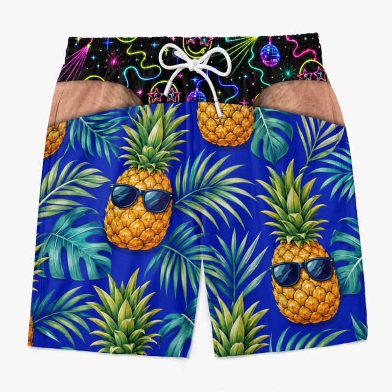 Custom Funny Men Swim Trunks - Personalized Birthday Gifts For Husband, Son, Grandson, Brother, Grandpa, Dad, Yourself - Tropical Party In Back