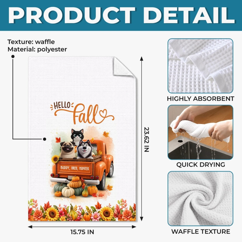 Custom Kitchen Towel - Personalized Birthday Gifts For Dog Cat Lovers, Dog Dad And Mom, Cat Owners - Hello Fall