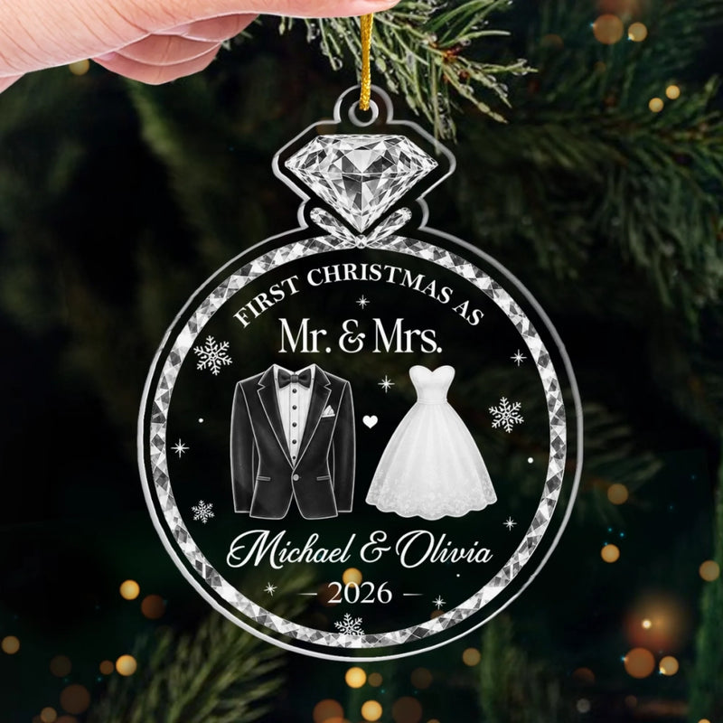Custom First Christmas Acrylic Ornament - Personalized Anniversary Christmas Wedding Gifts For Husband And Wife, Him And Her - Shining Bright Like Diamond Love