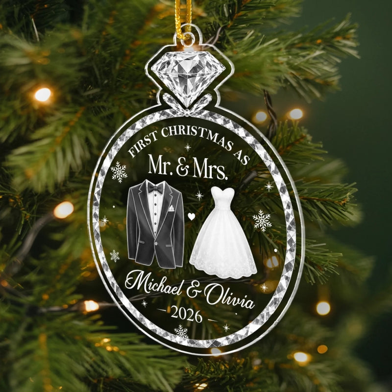 Custom First Christmas Acrylic Ornament - Personalized Anniversary Christmas Wedding Gifts For Husband And Wife, Him And Her - Shining Bright Like Diamond Love