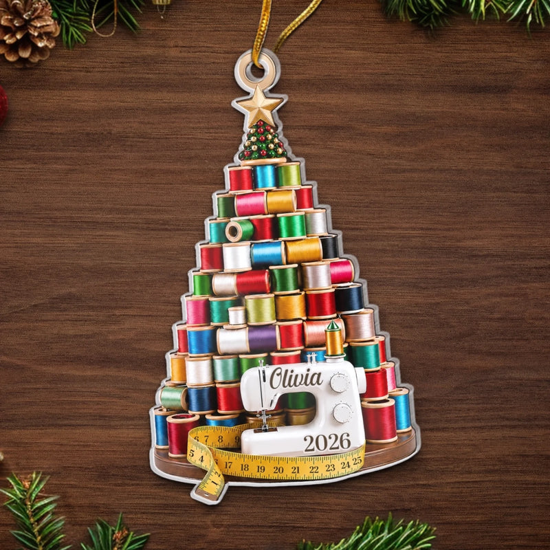 Custom Acrylic Ornament - Personalized Christmas Birthday Tailor Gifts For Sewer, Seamstress - Threaded With Love And Cheer