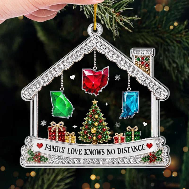 Custom Long Distance Acrylic Ornament - Personalized Christmas Birthday Gifts For Mom, Dad, Brother, Sister - Love Keeps Us Together Always