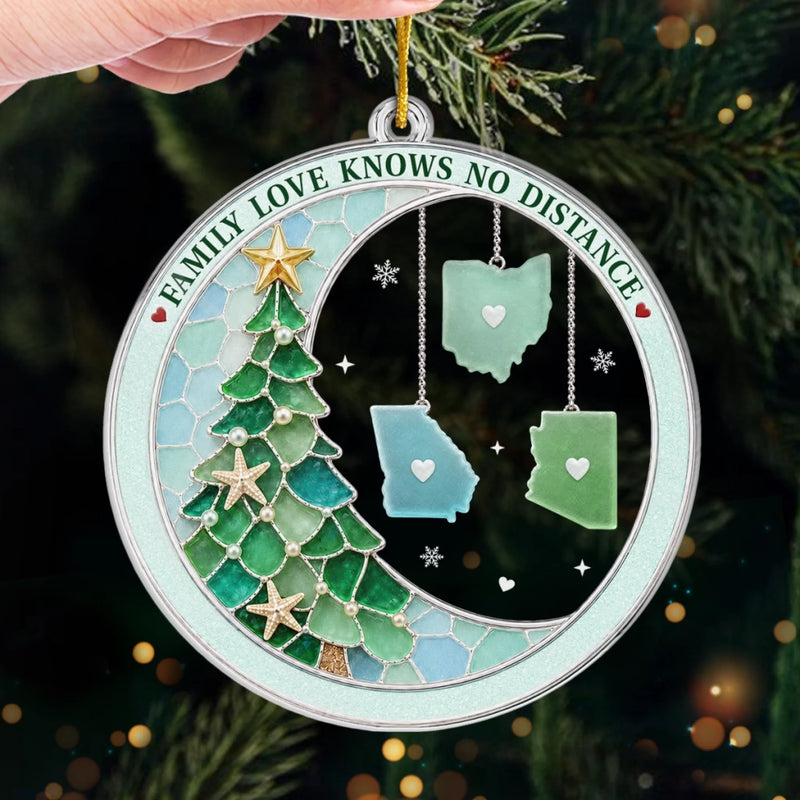 Custom Long Distance Acrylic Ornament - Personalized Christmas Birthday Gifts For Mom, Dad, Brother, Sister - Connected By Heart Never Apart