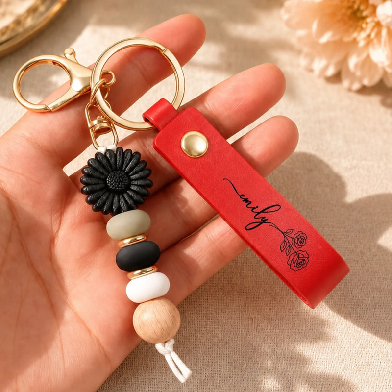 Custom Daisy Beaded Keychain - Personalized Birthday Gifts For Wife, Daughter, Besties, Sisters, Granddaughter, Grandma, Mom, Yourself - A Tiny Bloom Of Joy