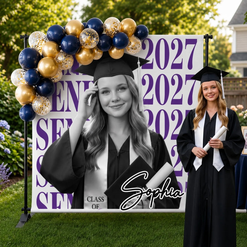 Custom Photo Graduation Backdrop - Personalized Graduation Gifts For Him, Her - From Little Dreams To Big Achievements