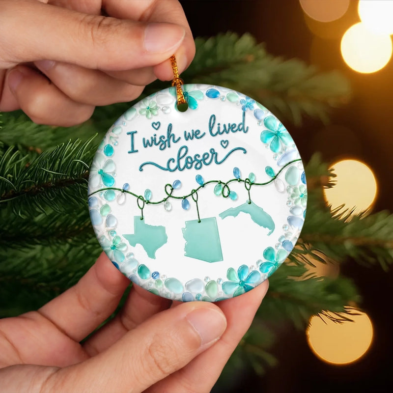 Custom Long Distance Sea Glass Ceramic Ornament - Personalized Best Friend Christmas Birthday Gifts For Women, Besties, Sisters, BFF - Miles Apart, Forever Close Hearts