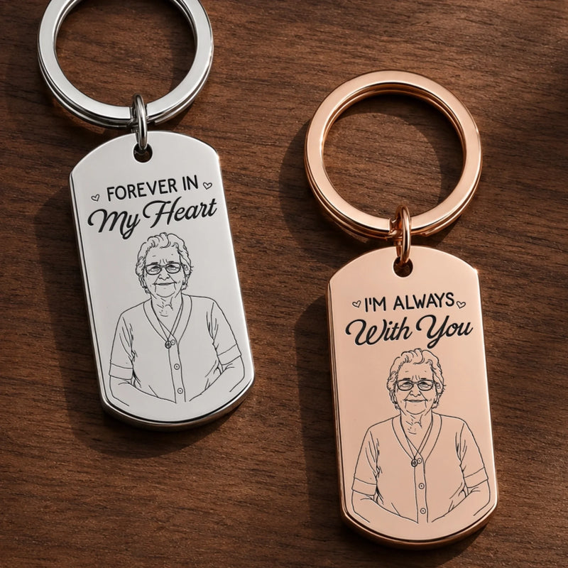Custom Photo Engraved Keyring - Personalized  Memorial Sympathy Gifts For Loss Of Mom, Dad - Your Love Still Guides Me