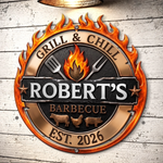 Custom BBQ Shaped Metal Sign - Personalized Grilling Gifts For BBQ Lovers, Husband, Dad - Grill And Chill