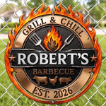 Custom BBQ Shaped Metal Sign - Personalized Grilling Gifts For BBQ Lovers, Husband, Dad - Grill And Chill