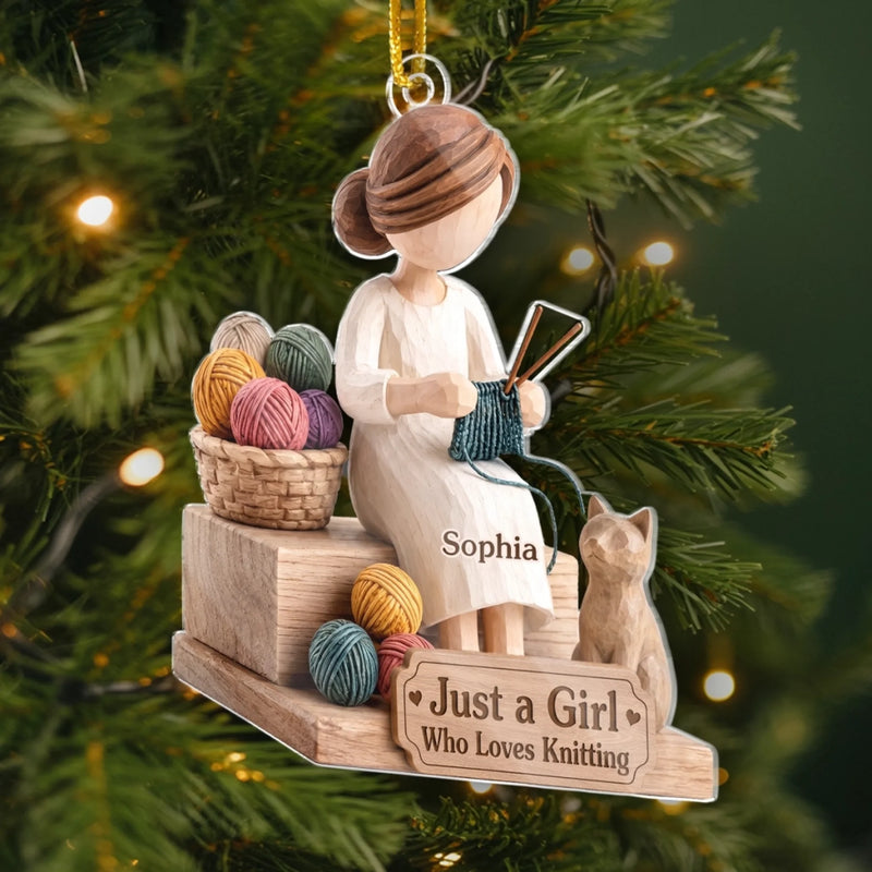 Custom Yarn Acrylic Ornament - Personalized Christmas Birthday Gifts For Crochet Knitting Lovers, Crocheters, Knitters - My Happy Place Is Yarn
