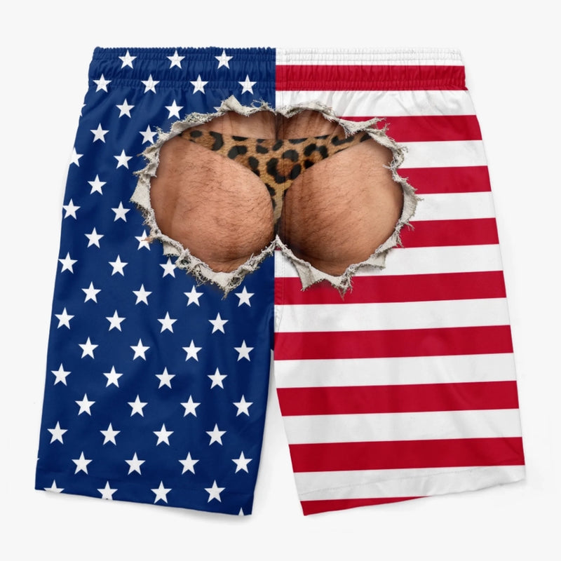Custom Funny Patriotic Men Swim Trunks - Personalized Summer Vacation And Travel Gifts For Husband, Son, Grandson, Brother, Grandpa, Dad, Yourself - Meet Me By Ocean