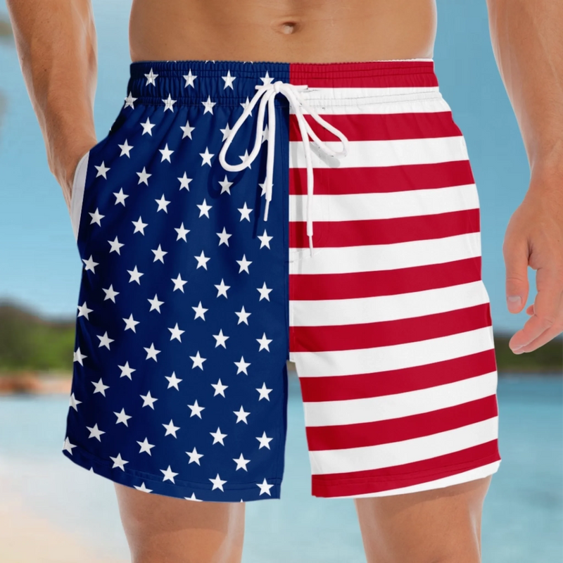 Custom Funny Patriotic Men Swim Trunks - Personalized Summer Vacation And Travel Gifts For Husband, Son, Grandson, Brother, Grandpa, Dad, Yourself - Meet Me By Ocean