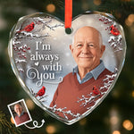 Custom Photo Heart Glass Ornament - Personalized Christmas Memorial Sympathy Gifts For Dad - Always Loved And Never Forgotten