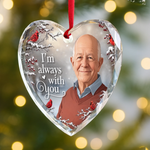 Custom Photo Heart Glass Ornament - Personalized Christmas Memorial Sympathy Gifts For Dad - Always Loved And Never Forgotten