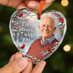 Custom Photo Heart Glass Ornament - Personalized Christmas Memorial Sympathy Gifts For Dad - Always Loved And Never Forgotten