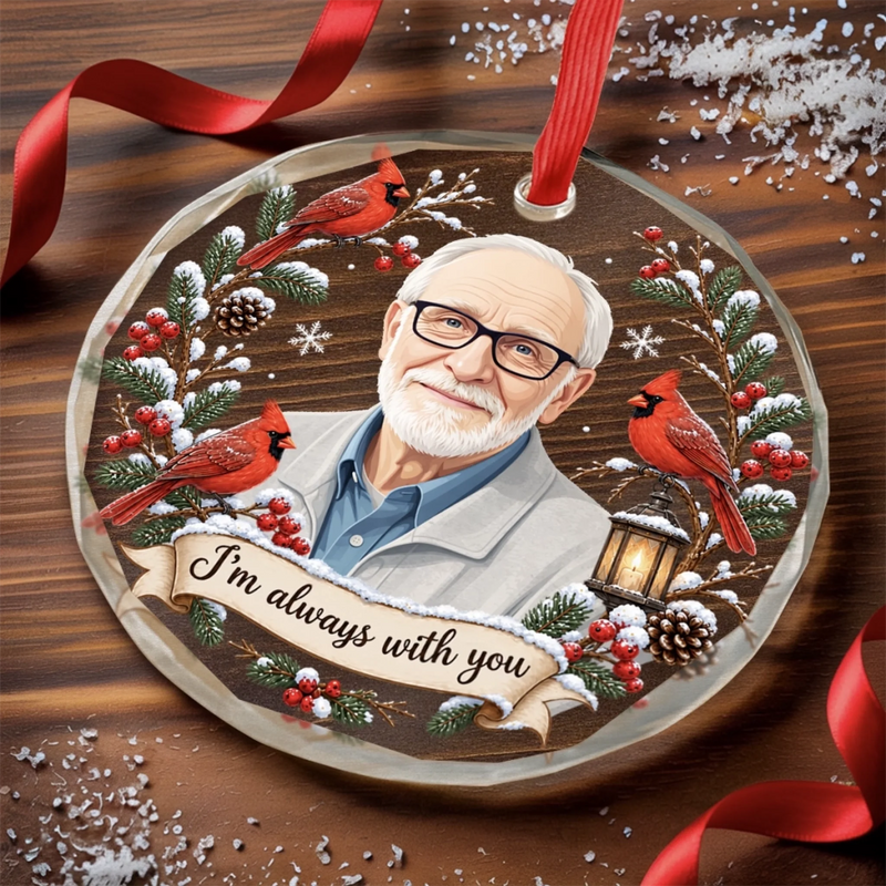 Custom Photo Circle Glass Ornament - Personalized Christmas Memorial Sympathy Gifts For Loss Of Mom, Dad - Held In Love Forevermore